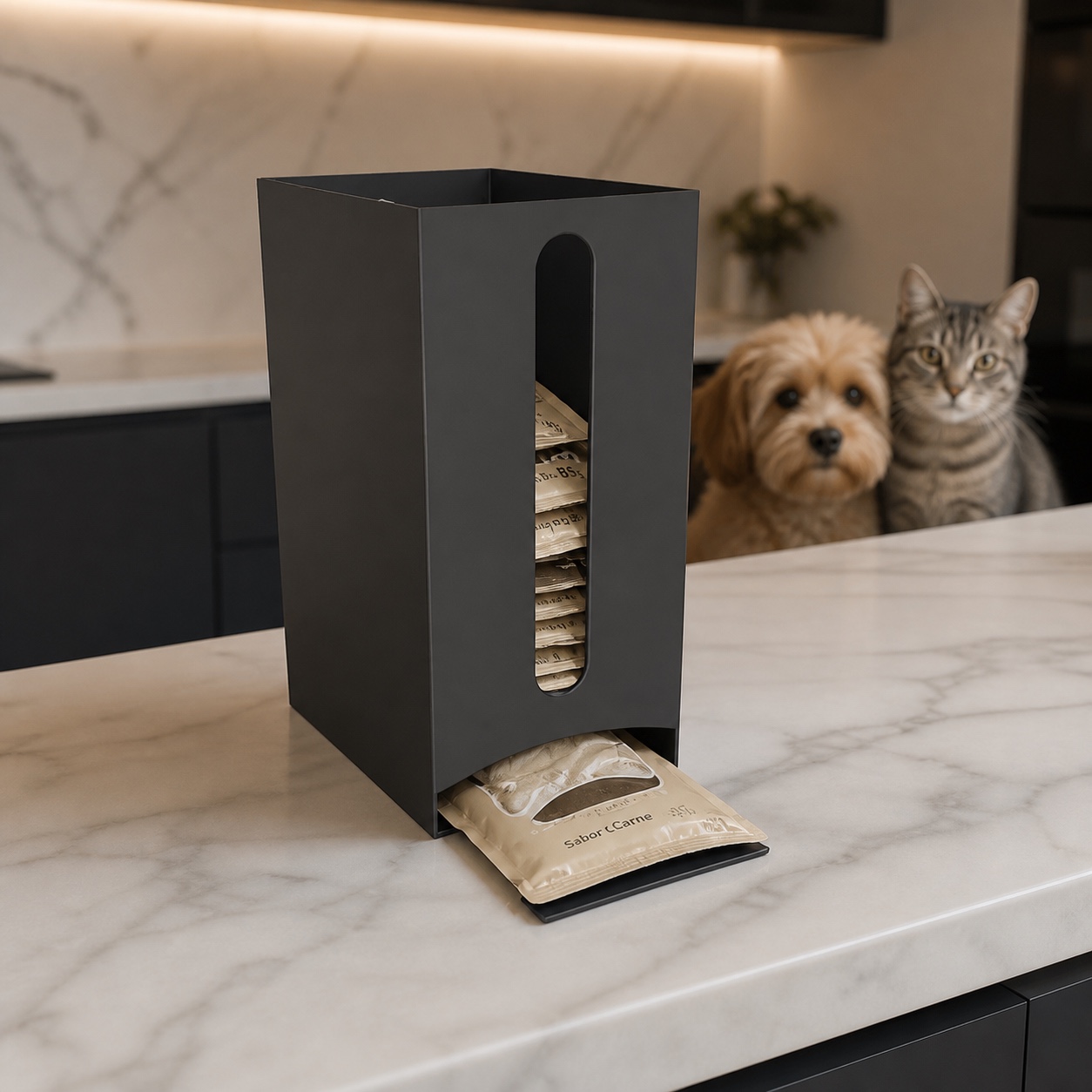 Dispensador de Sobres Flux — en uso
