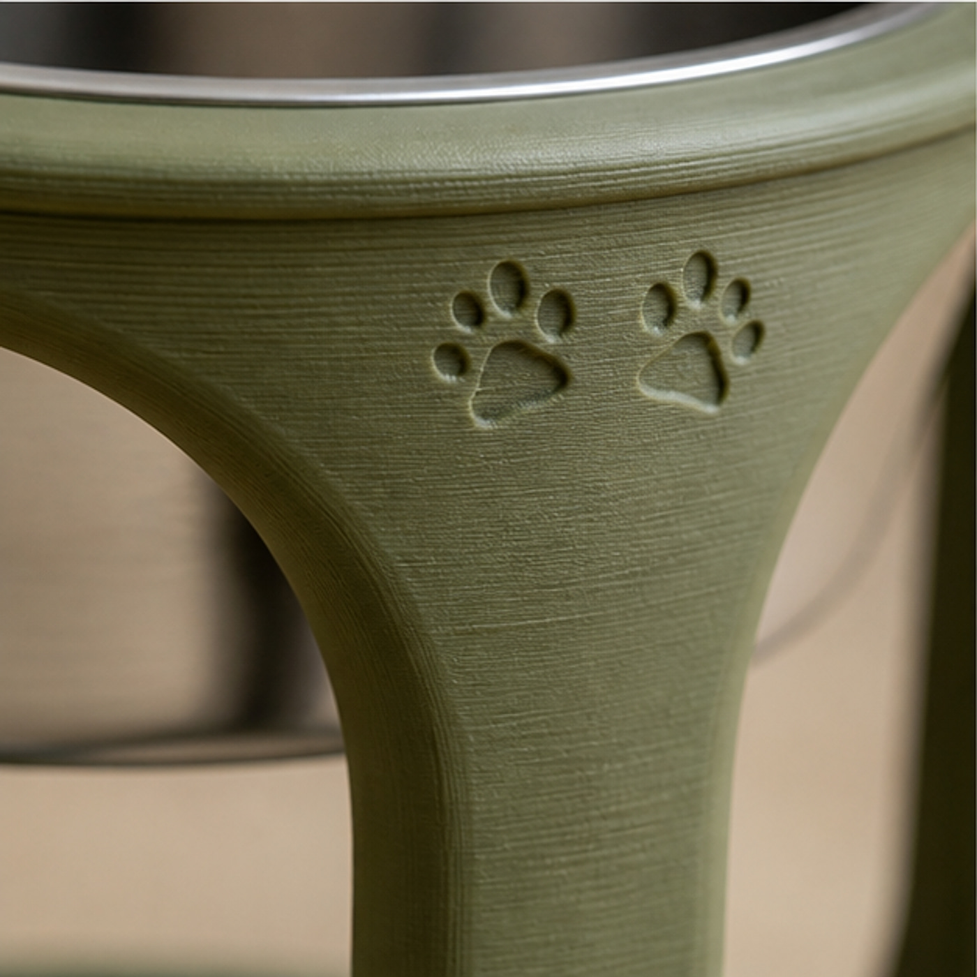 Comedero Elevado Olive Arc — detalle de textura